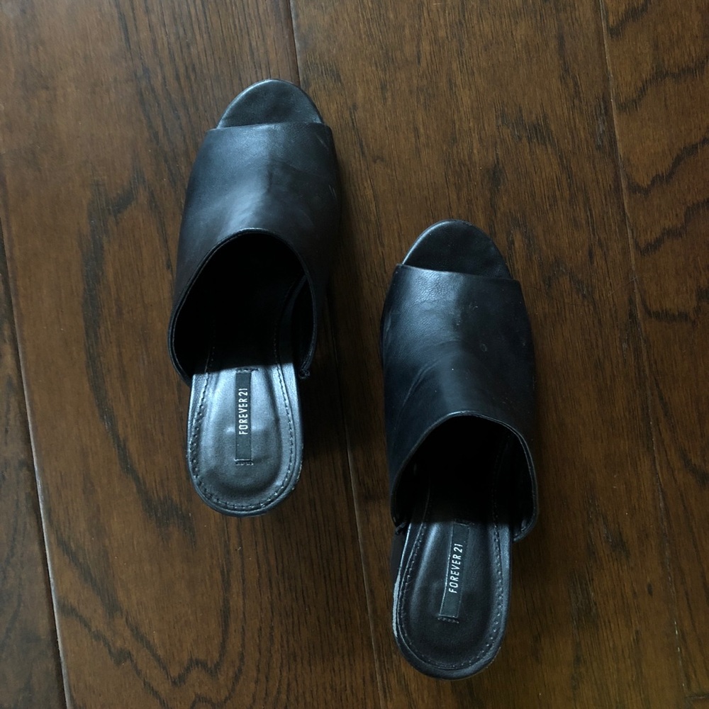 Black Faux Leather Mules